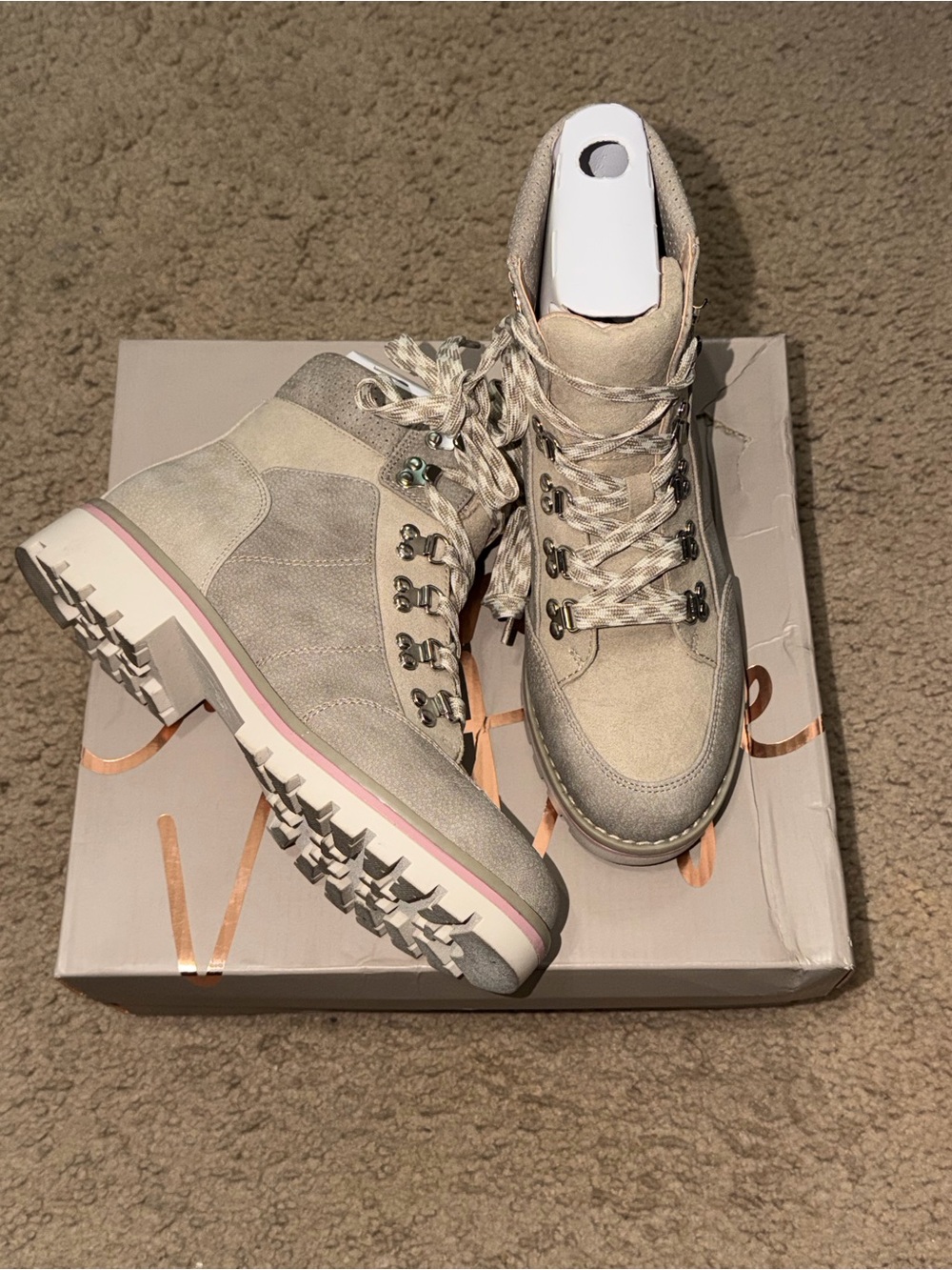 Crown Vintage Suede Lace-Up Boots with Pink Trim - Picture 4 of 5